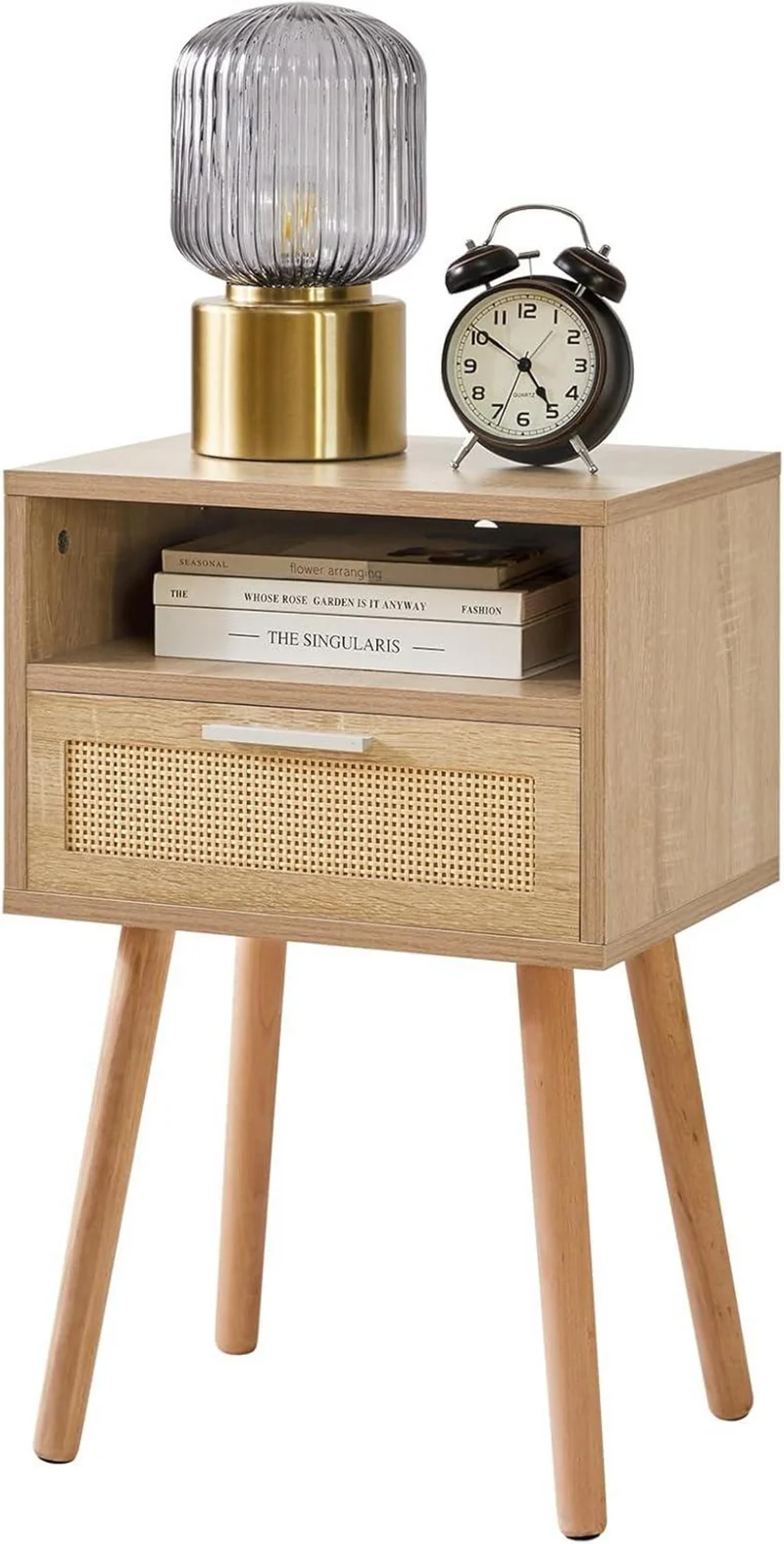 IBUYKE Rattan Nachttisch mit Schublade und Regal, Boho