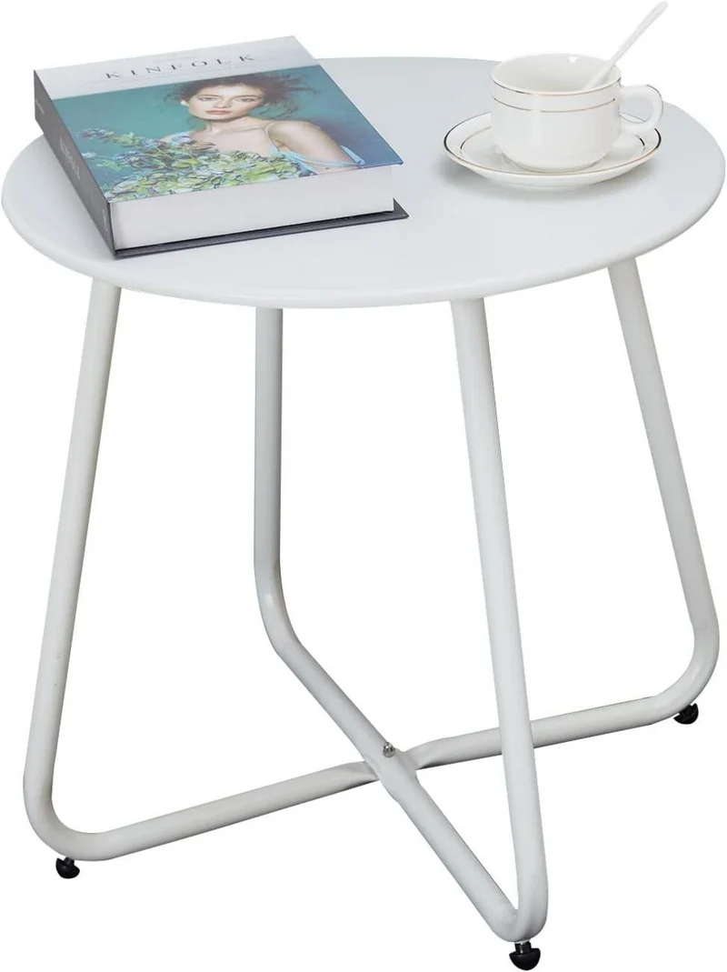 Kleiner Beistelltisch Metall Garten Rund Weiß Ø 45x45H cm