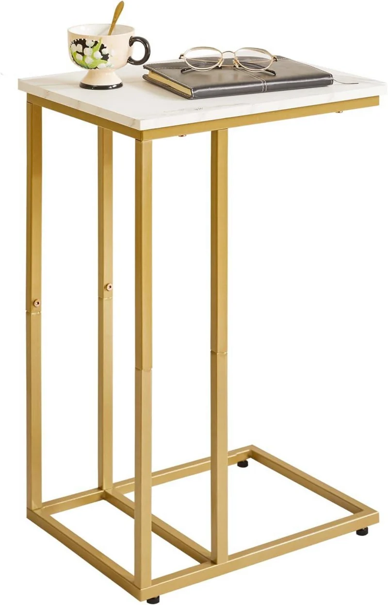 Aibiju C-Form Beistelltisch Laptoptisch Marmorfarbe Goldener