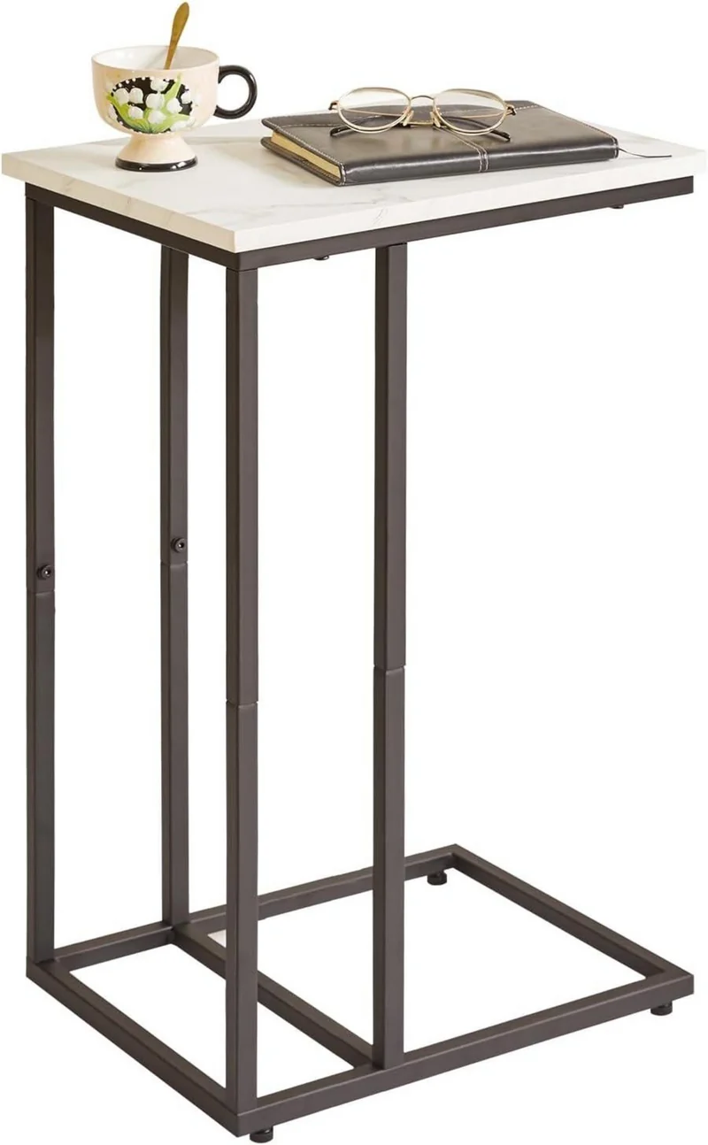 Beistelltisch C-Form Metallgestell Weißes Marmormuster