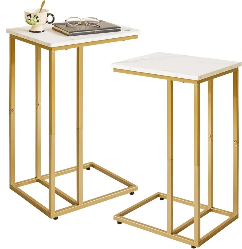 Set: 2 Weiße Marmor Beistelltische Wohnzimmer Sofa