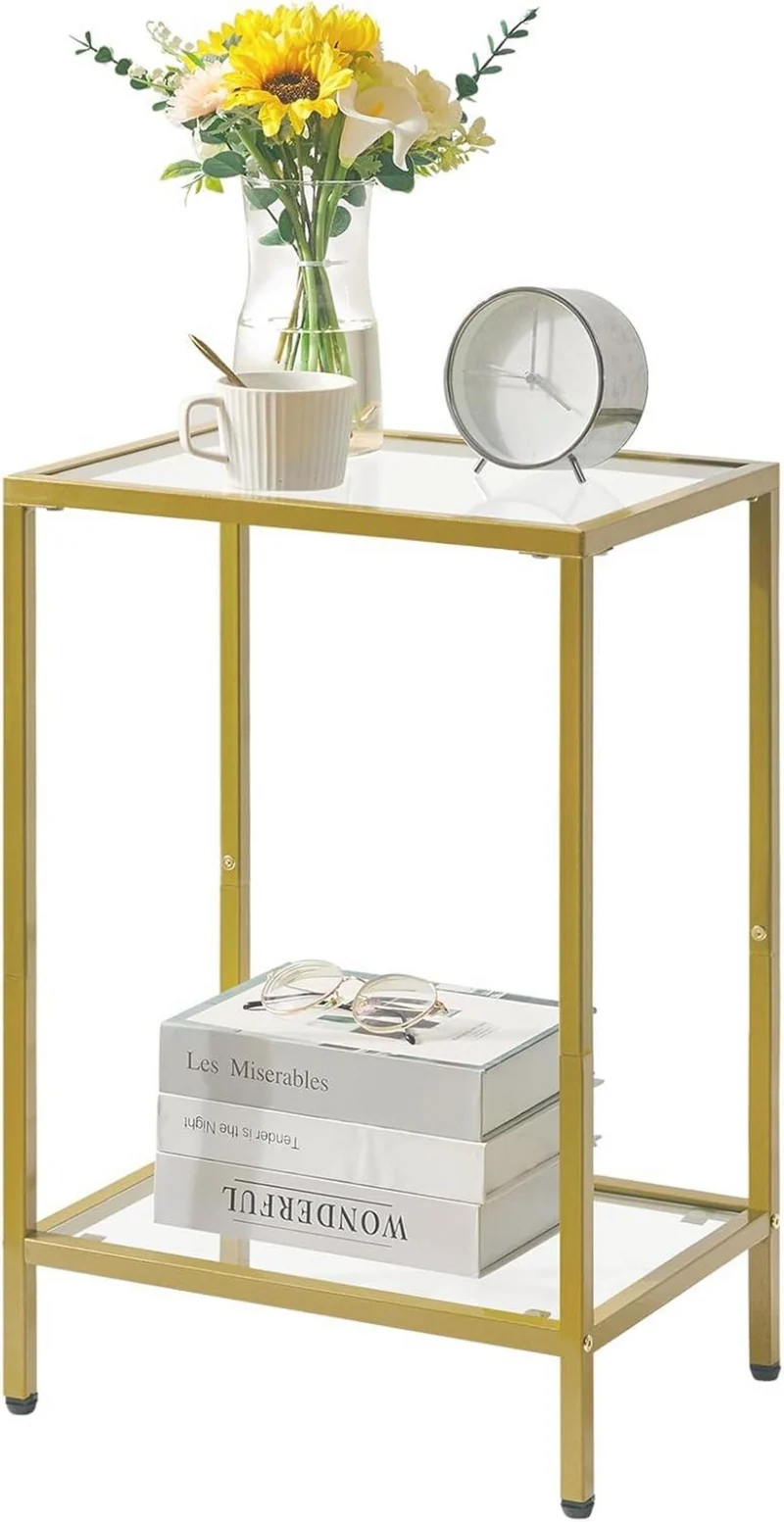 Moderner Beistelltisch aus Glas und Metall in Goldoptik