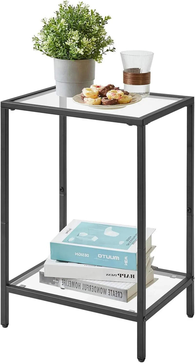 Beistelltisch Quadratisch Schwarz Metall & Glas, Wohnzimmer