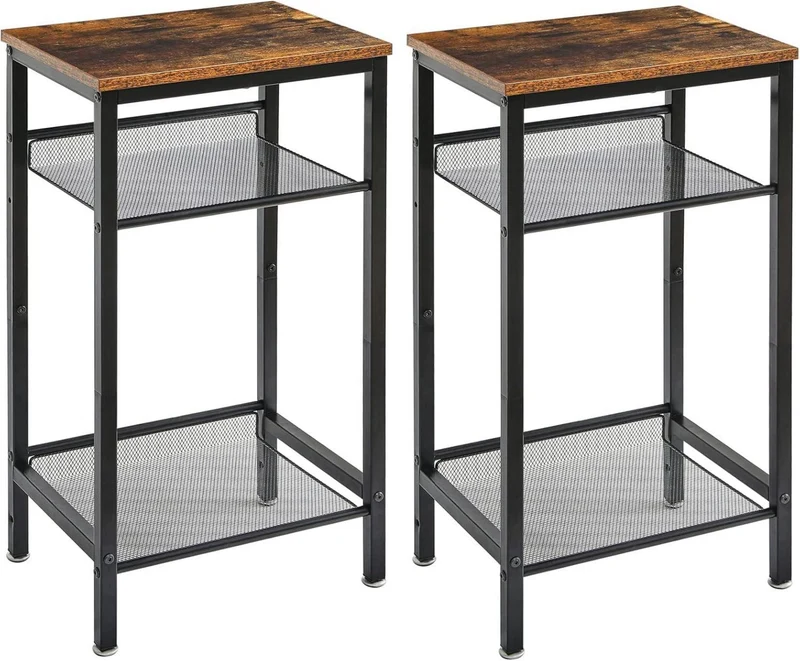 YMYNY Beistelltisch 2er Set verstellbare Regale Holz Metall