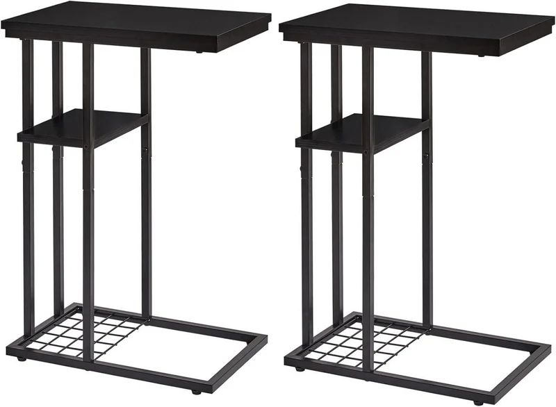 YMYNY Beistelltisch C-Form Schwarz 2er-Set 40x26x61.5cm