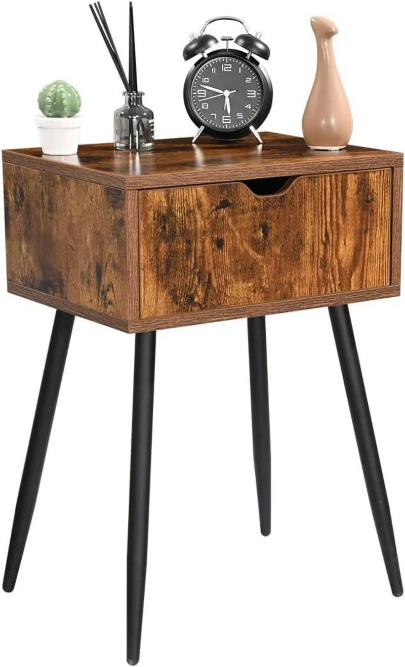 Nachttisch Holz mit Schublade Metallbeine Sofa Beistelltisch
