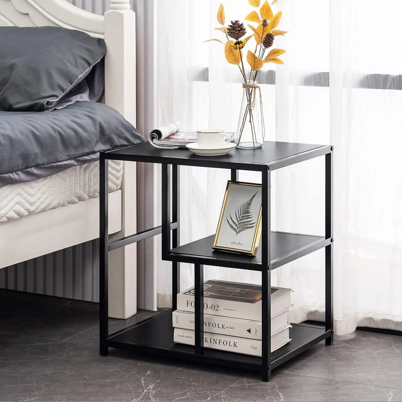 Beistelltisch 56x40x53 cm Sofatisch Schwarz Stahlrahmen 3