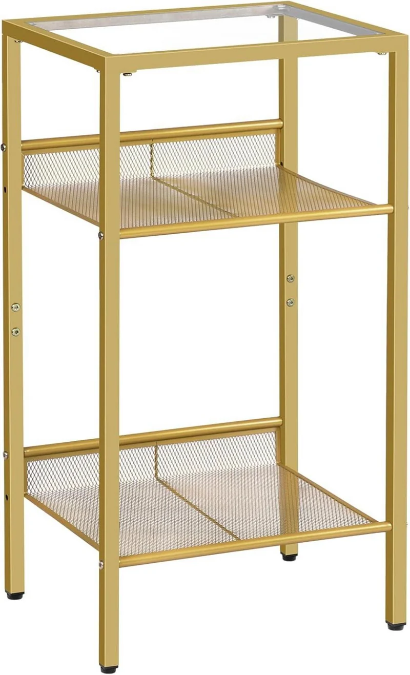 HOOBRO 3-Stöckiger Beistelltisch Gold gehärtetes Glas
