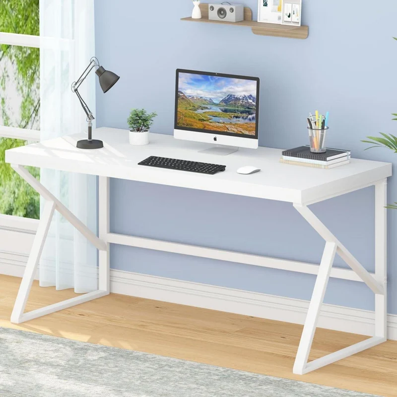 Weißer Schreibtisch 140x60x75.5cm, Modernes Holz