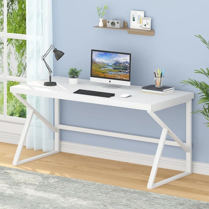 Schreibtisch PC Tisch Bürotisch Weiß Holz Modern 152x60cm