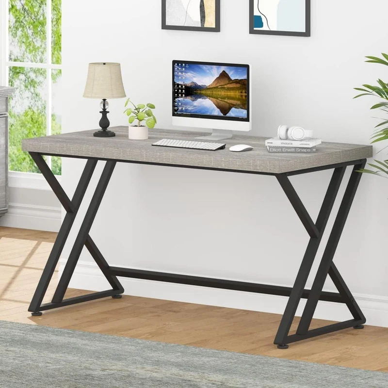 Studiertisch Industrie Design Grau Schwarz 140x60x75.5 cm