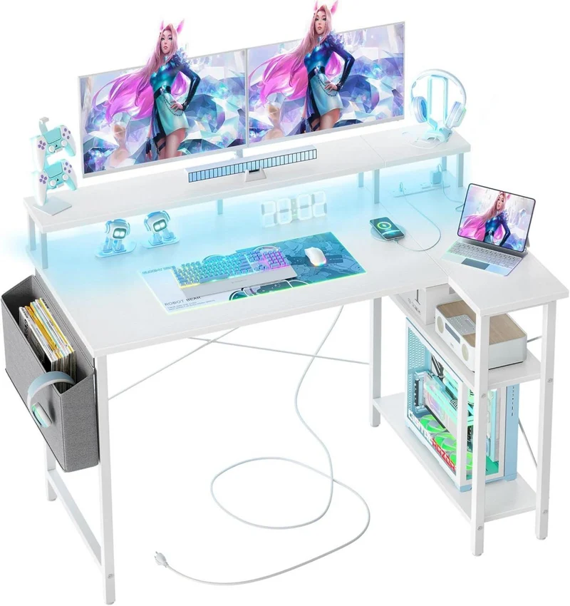 Eckschreibtisch mit LED und Steckdosenleiste - 120x70