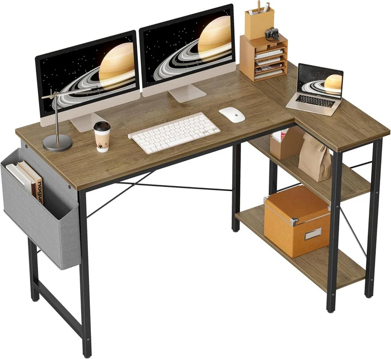 L-förmiger Gaming Schreibtisch mit Ablagefächern, 120x70
