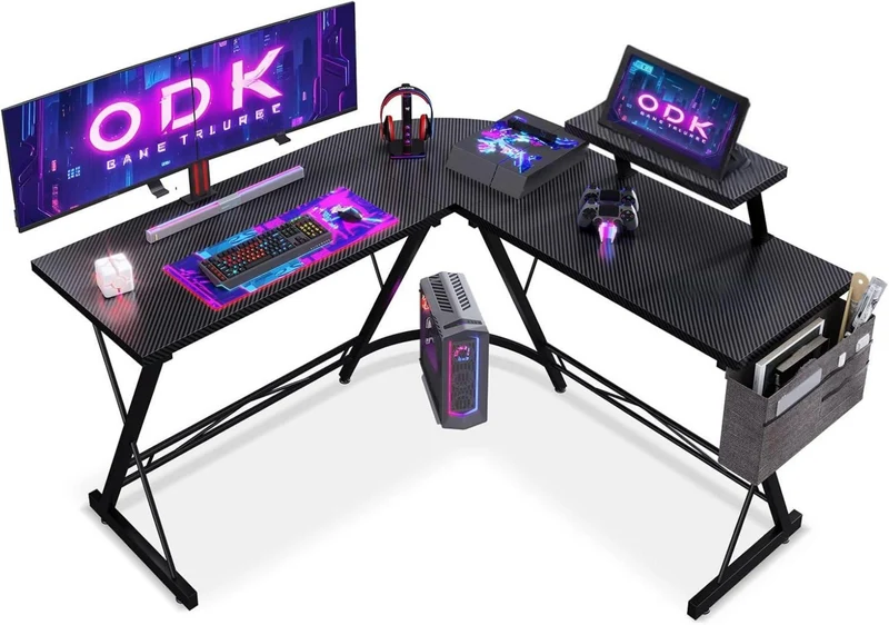Gaming Tisch L Form mit Monitorständer Carbon Schwarz