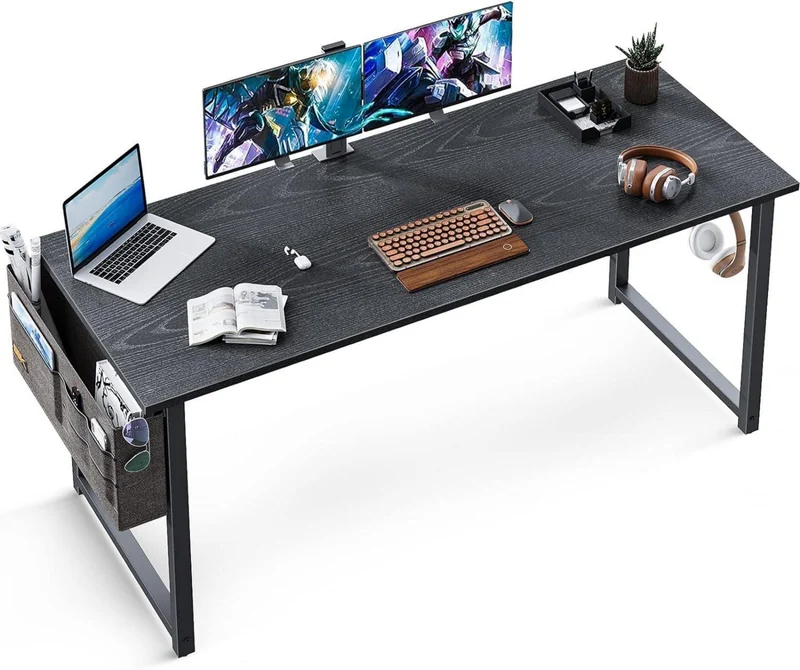 ODK 138x50x73.5cm Schreibtisch Schwarz mit Kopfhörerhalter