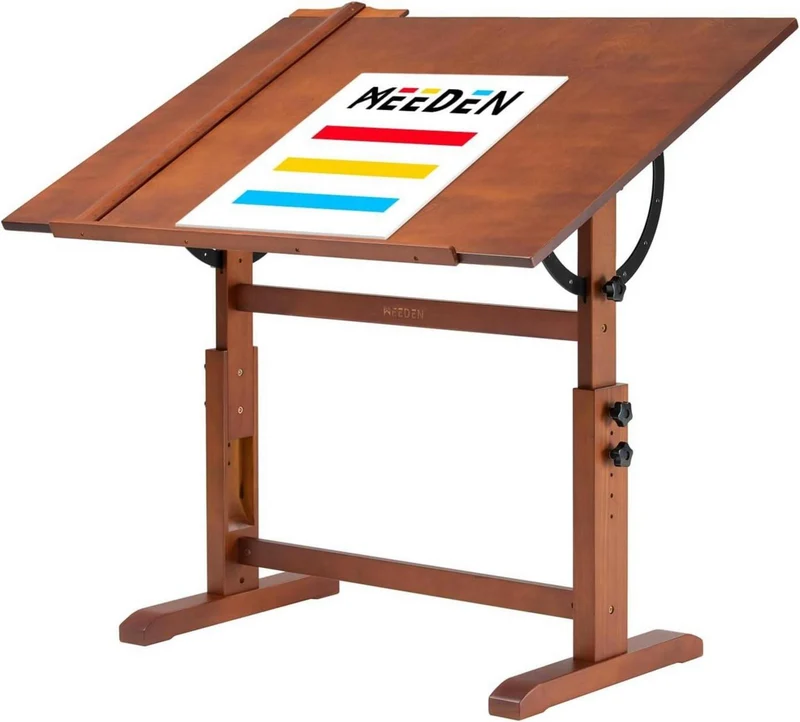 Holz-Zeichentisch höhenverstellbar, 107x76cm, Walnuss