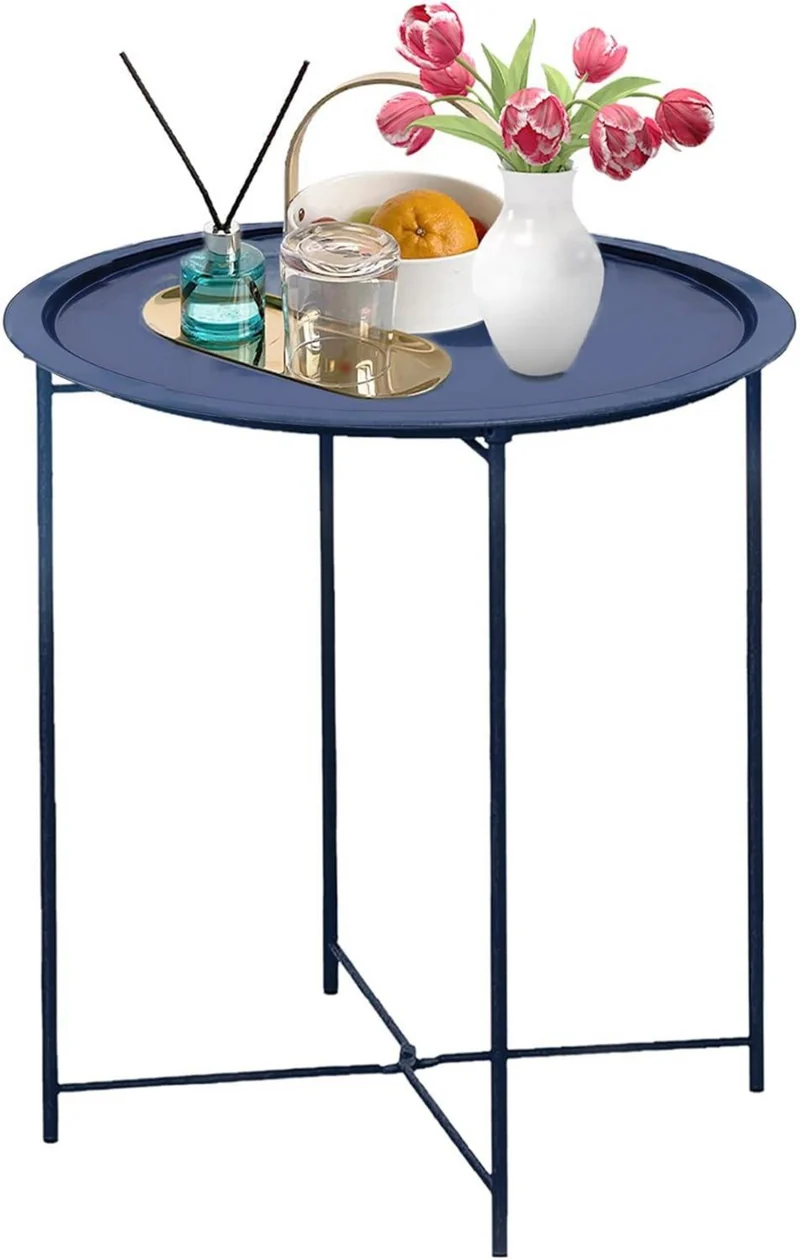 Runder Beistelltisch Metall Blau Stauraum Couchtisch modern