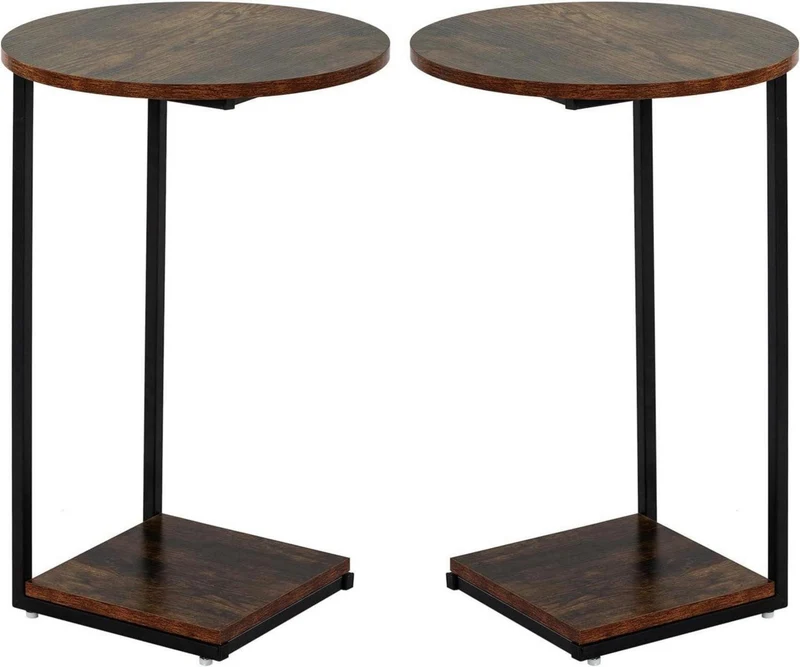 Runder Beistelltisch Set Vintagebraun-schwarz 40x40x60cm