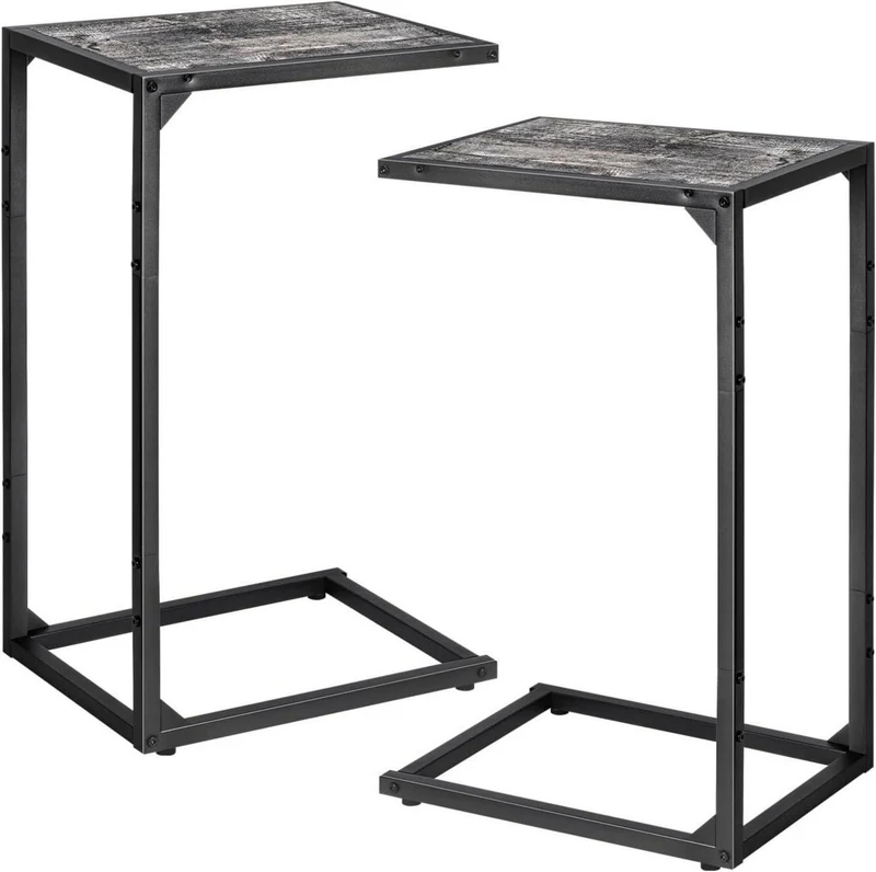 2er-Pack Beistelltisch C Form Metall-Holz Wohnzimmer