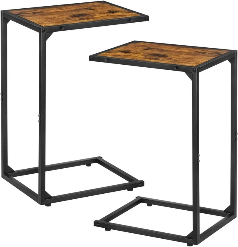 2er-Pack Beistelltische Holz-Metall C-Form Wohnzimmer