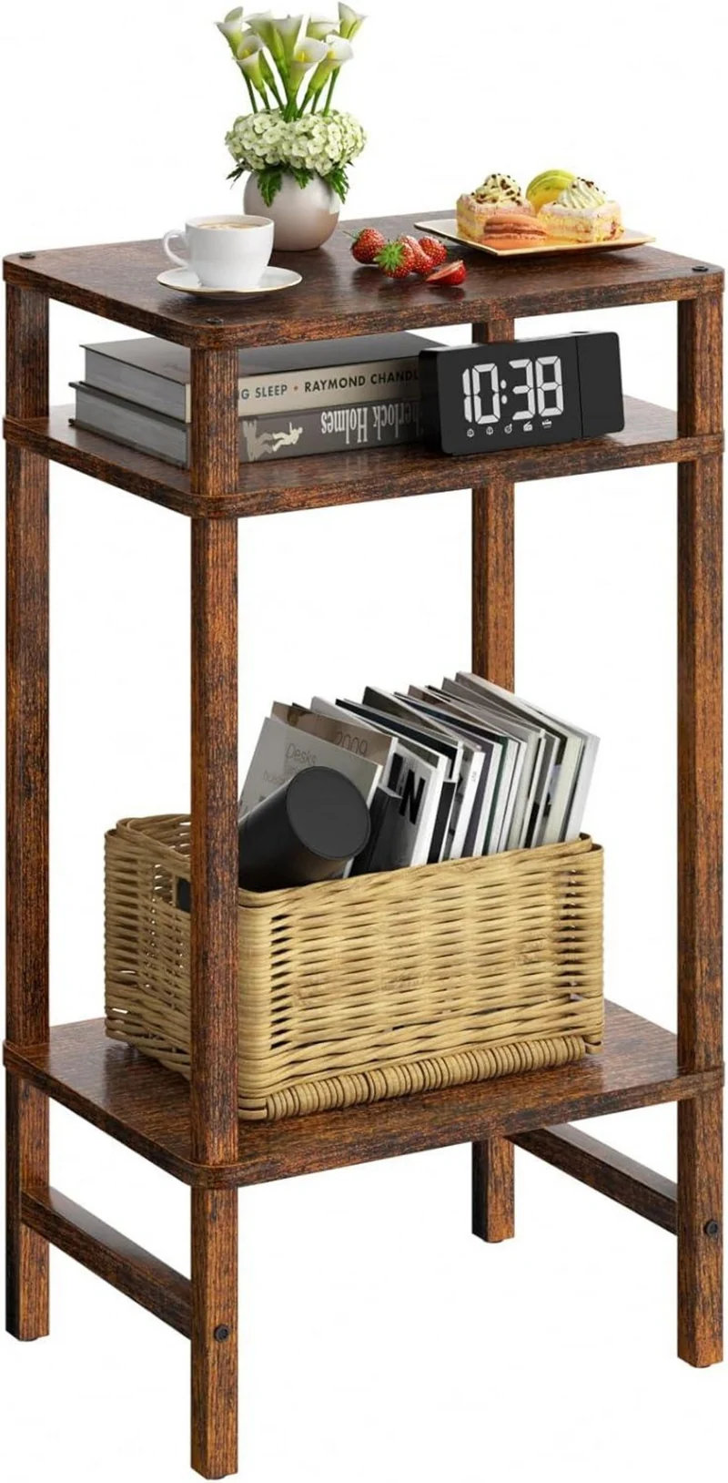 LELELINKY 3 Ebenen Beistelltisch Holz Stauraum 70cm Hoch