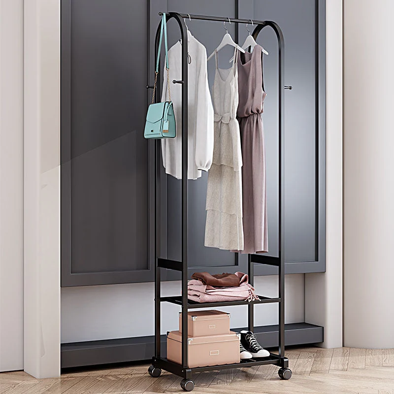 Modern Coat Hanger 2 Storage Shelving and 6 Hooks Hall Tree with Castors