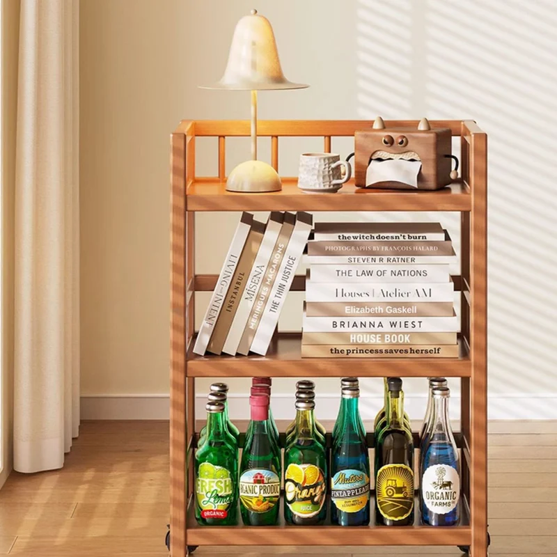 Modern Minimalist Bamboo & MDF Mobile Square Storage Shelf 2/3 Tier Living Room