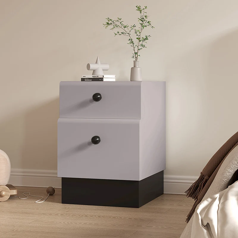 Contemporary Creative Solid Wood Multi-Layer Board Rounded Nightstand 2-Drawer Bedroom