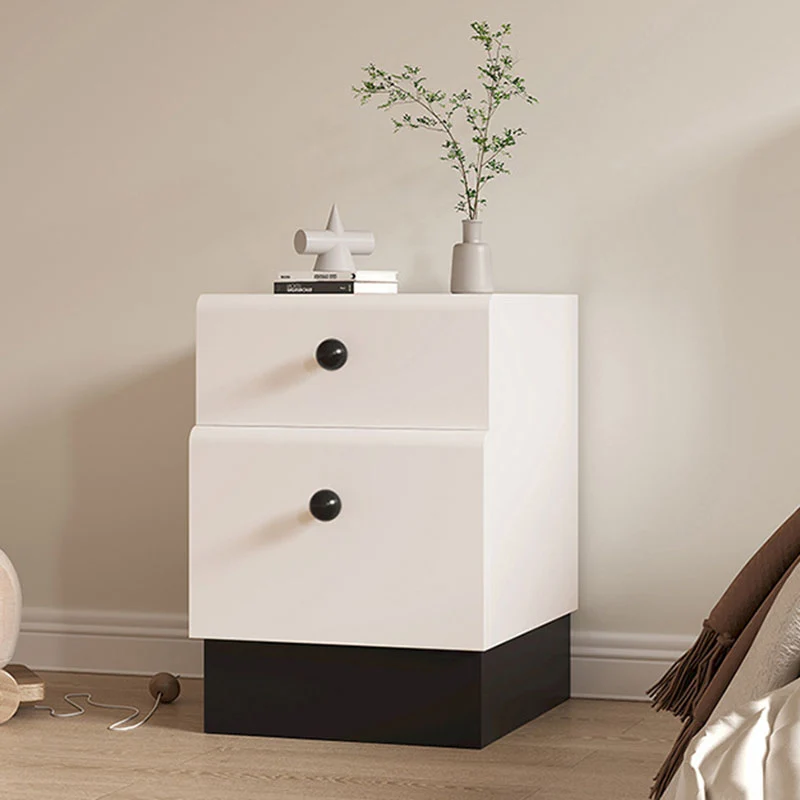 Contemporary Creative Solid Wood Multi-Layer Board Rounded Nightstand 2-Drawer Bedroom