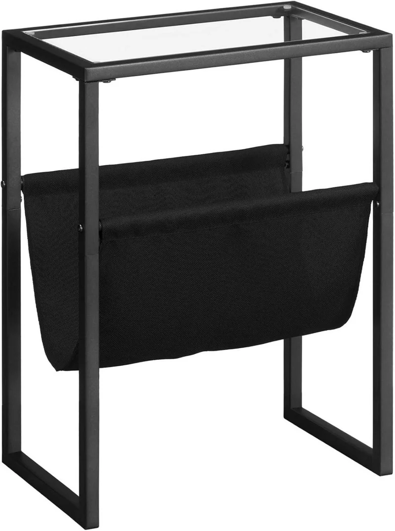 HOOBRO Beistelltisch Schwarz mit Glasplatte und