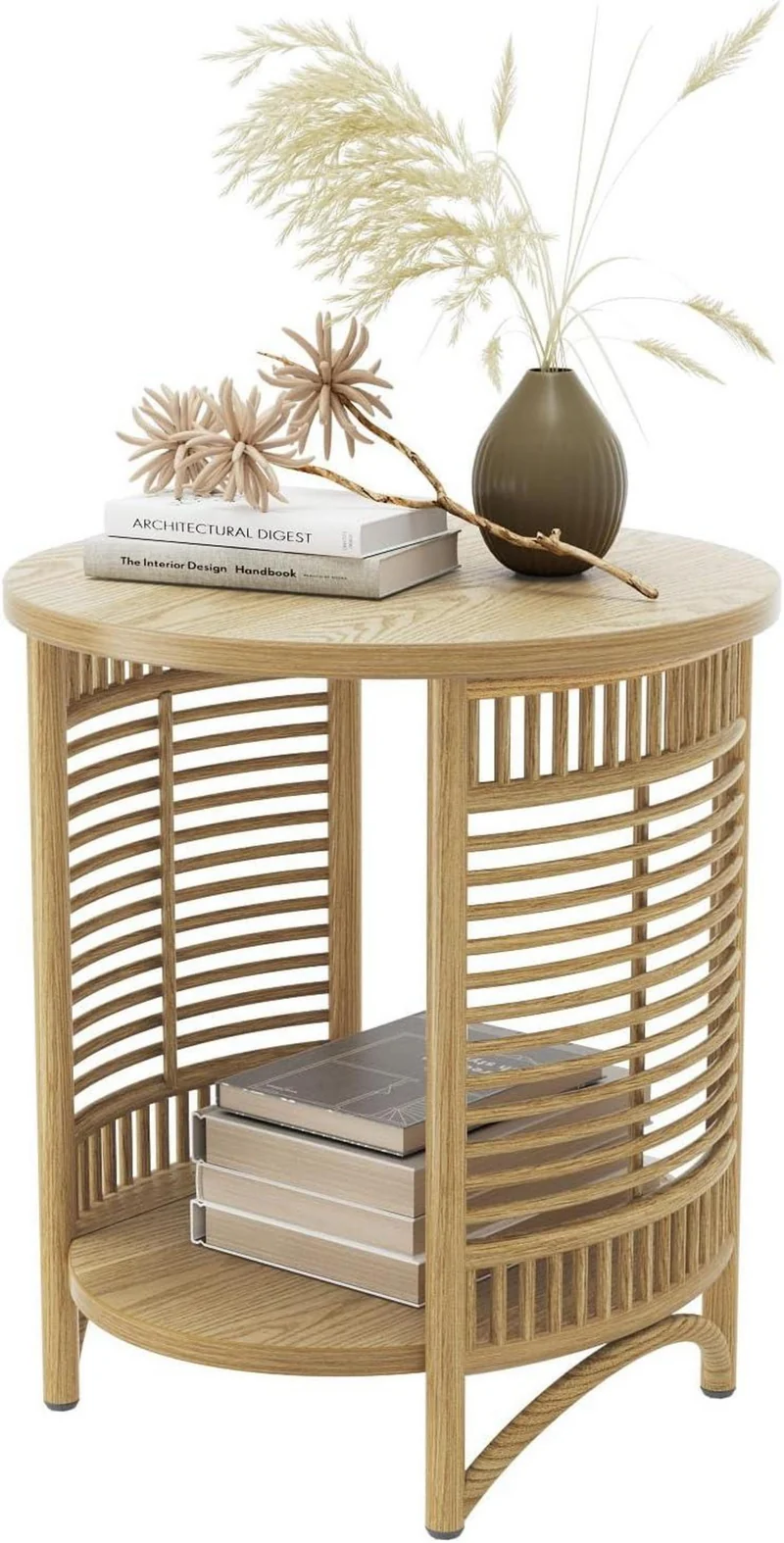 Runder Beistelltisch Holzfarbe 2 Böden BoHo-Stil