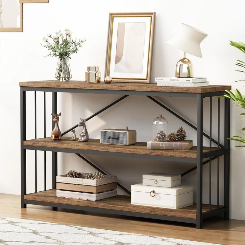 LVB Konsolentisch Schwarz Holz 3 Ebenen Stauraum 140x34x74cm