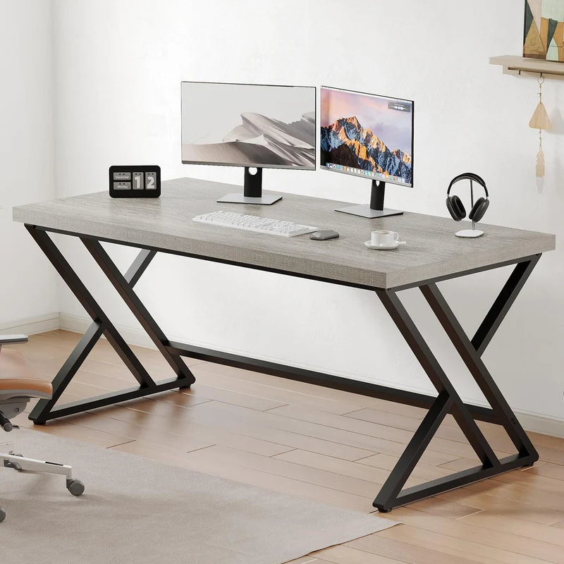 Grauer Computer-Büroschreibtisch Holz Metall Gaming