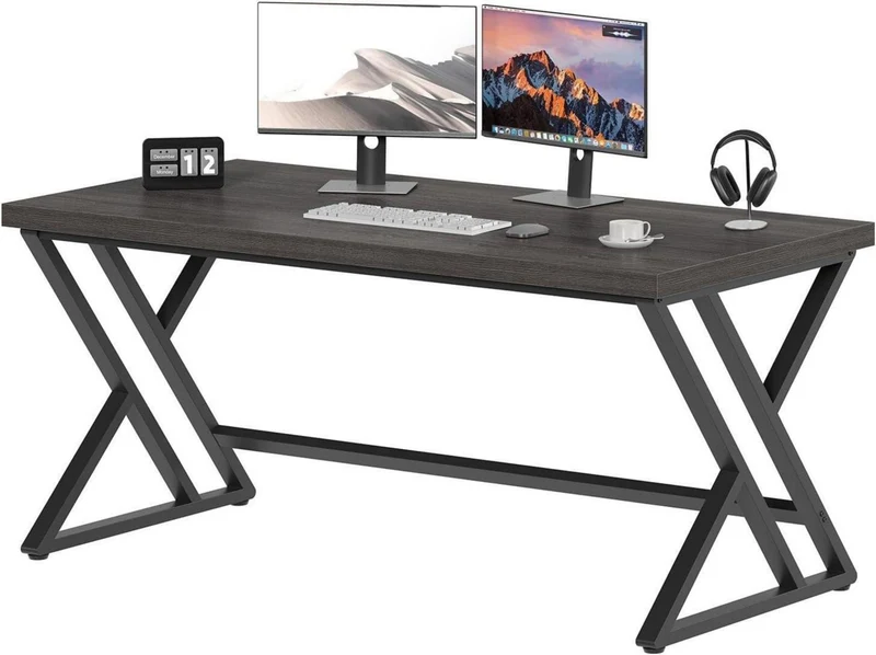 Schreibtisch im Industrie-Design, 140x60cm, Dunkel