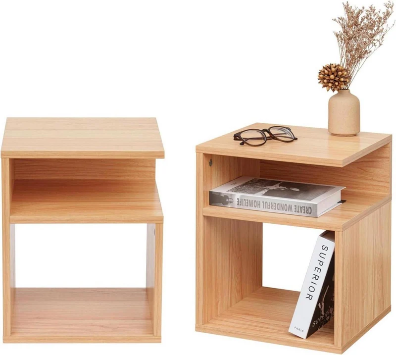 Nachttisch 2er Set Holz, Beistelltisch mit Stauraum, 32x30x40 cm