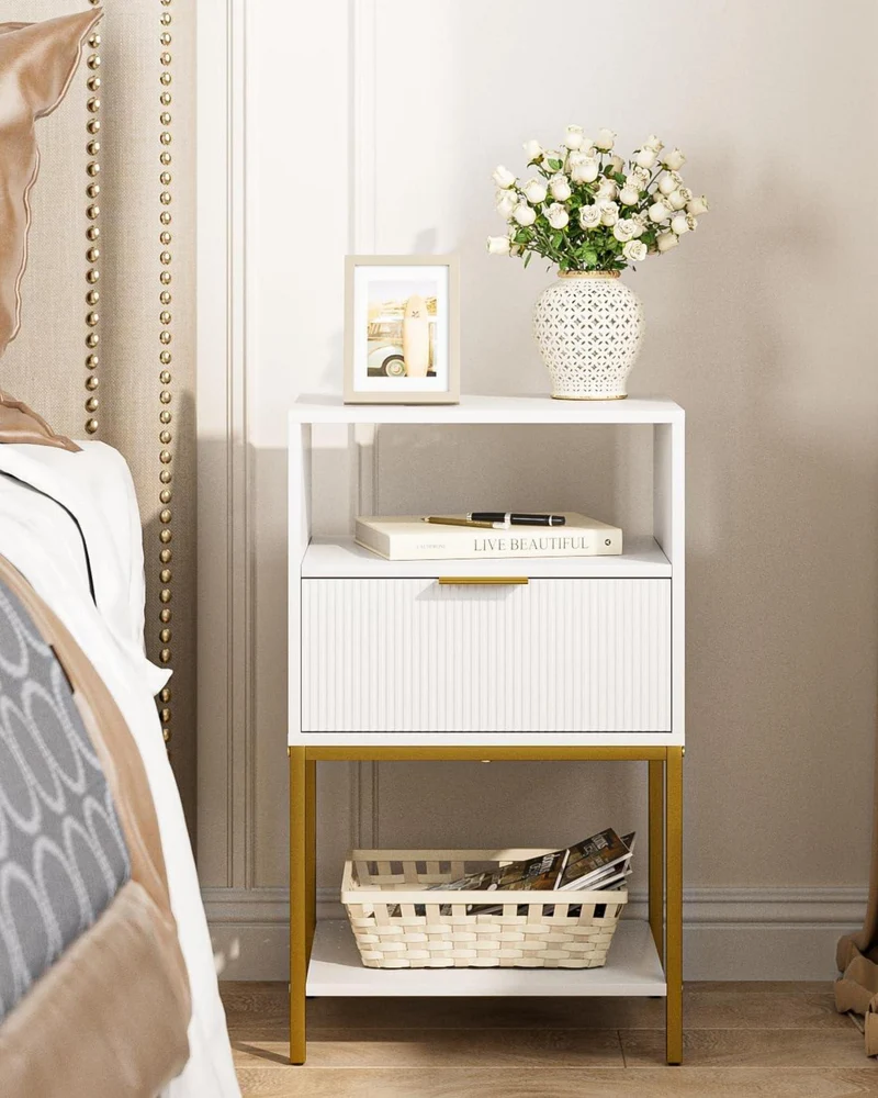 Nachttisch mit Goldrahmen 3-Tier Weiß - Modernes