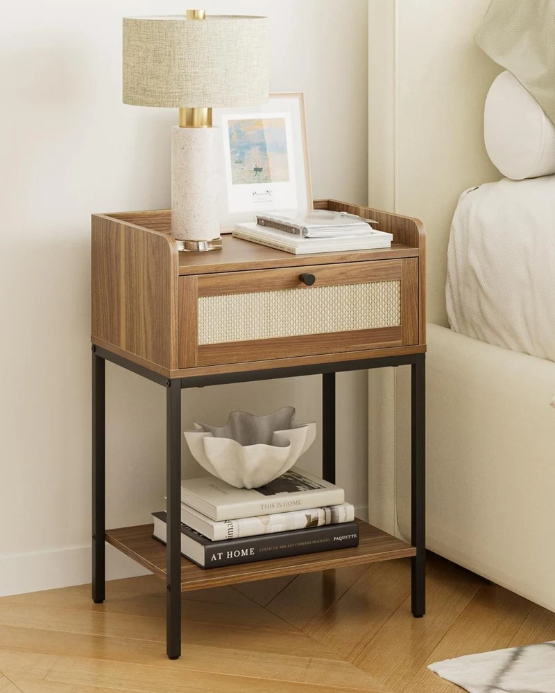 HEYZOEY Rattan Nachttisch 3-Tier Aufbewahrung Braun