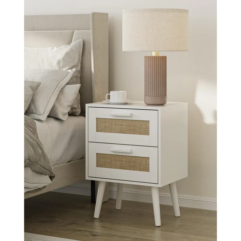 HEYZOEY Rattan Nachttisch mit Schublade für Schlafzimmer