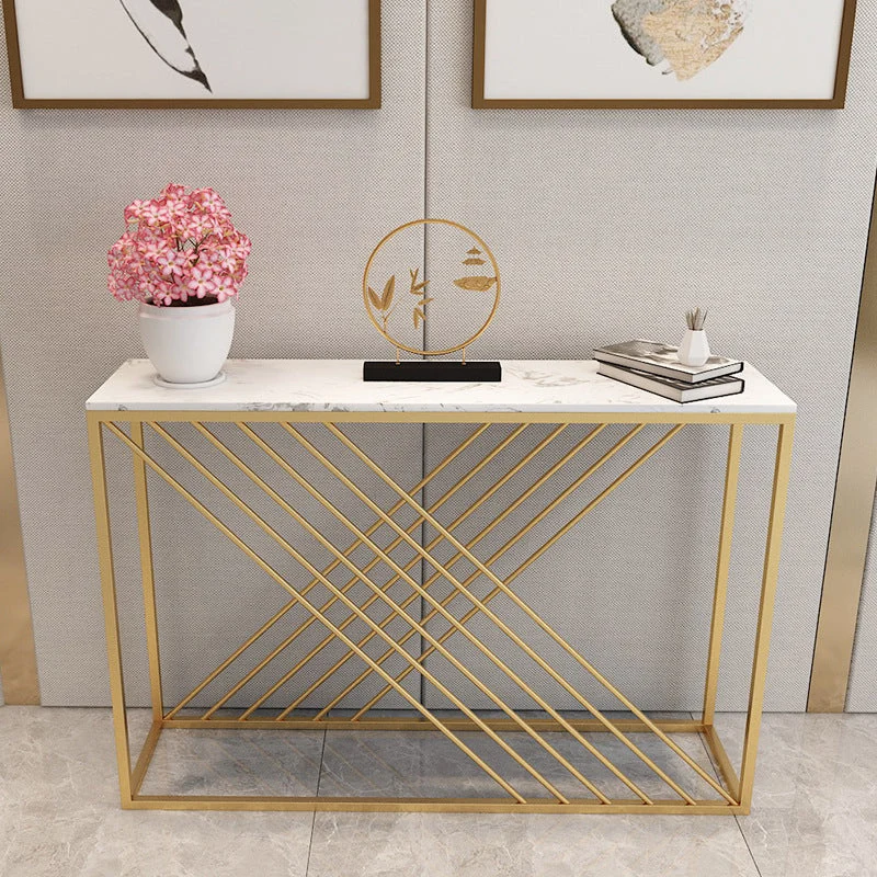 Modern Console Accent Table Antique Finish Rectangle Console Sofa Table in Marble
