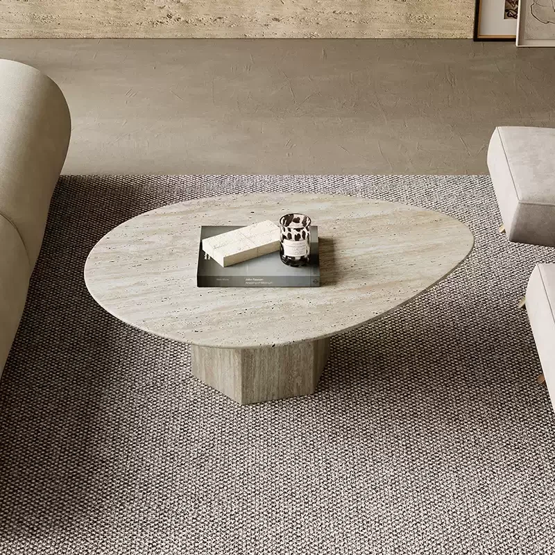 Modern Minimalist Premium Travertine Teardrop Coffee Table For Living Room