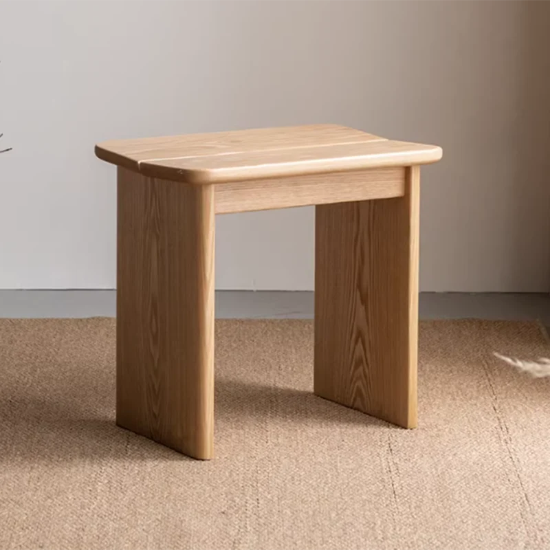 Modern Minimalist Solid Wood Rectangular Dining Chair Backless For Dining Room & Bedroom