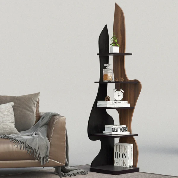 Modern Minimalist Particle Board Corner Display Rack With 5-Tier Storage For Living Room And Home Offices