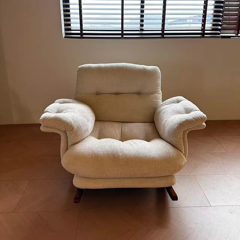 Mid-century Linen Accent Rocking Chair - Adjustable Cozy Reclining Lounge Chair For Living Room