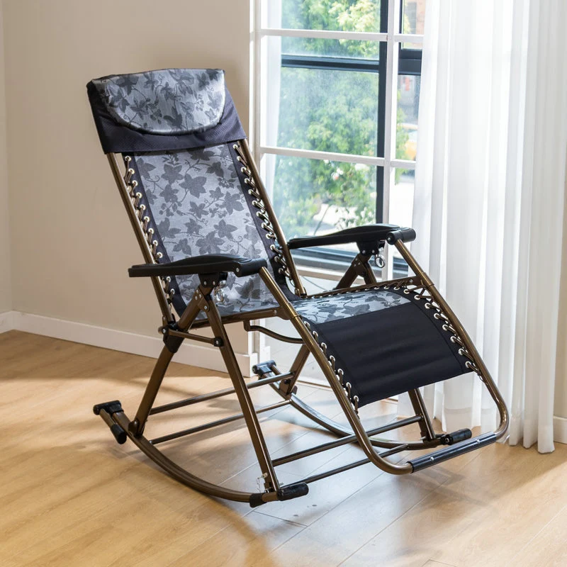 Modern Minimalist Tesslin Fabric Iron Rectangular Rocking Chair Armrest Adjustable Backrest Foldable For Living Room