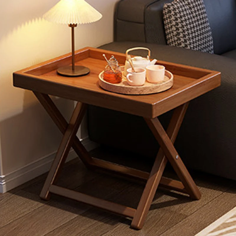 Modern Minimalist Nan Bamboo MDF Acrylic X-Shaped Stable Support Side Table With Foldable & Detachable Design For Living Room