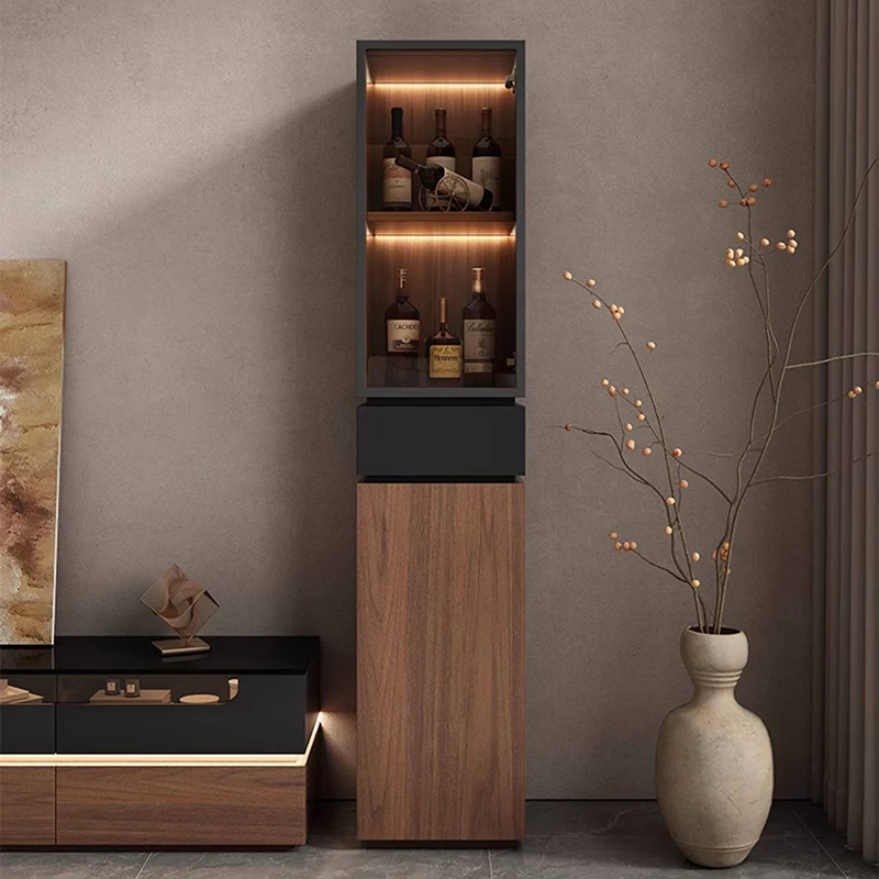 Modern Luxury Solid Wood Eco-Board & Glass Rectangular Display Rack With 2 Cabinets & 1 Drawer For Living Room