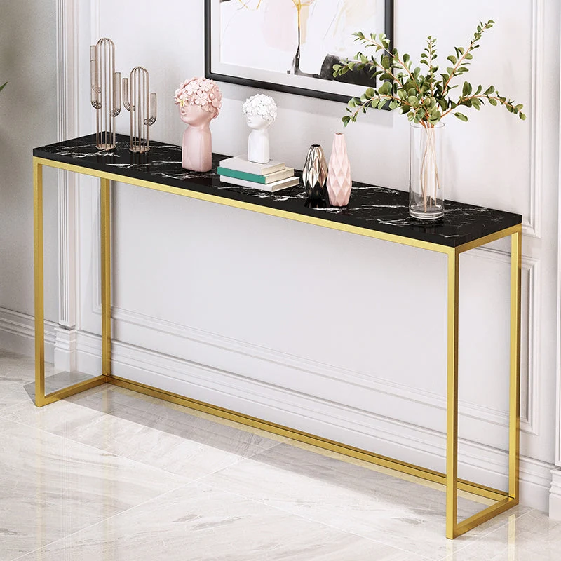 33.46" Tall Glam Console Sofa Table 1-Shelf Stone Accent Table for Hall