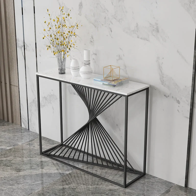 Contemporary Console Accent Table Antique Finish Console Sofa Table in Marble