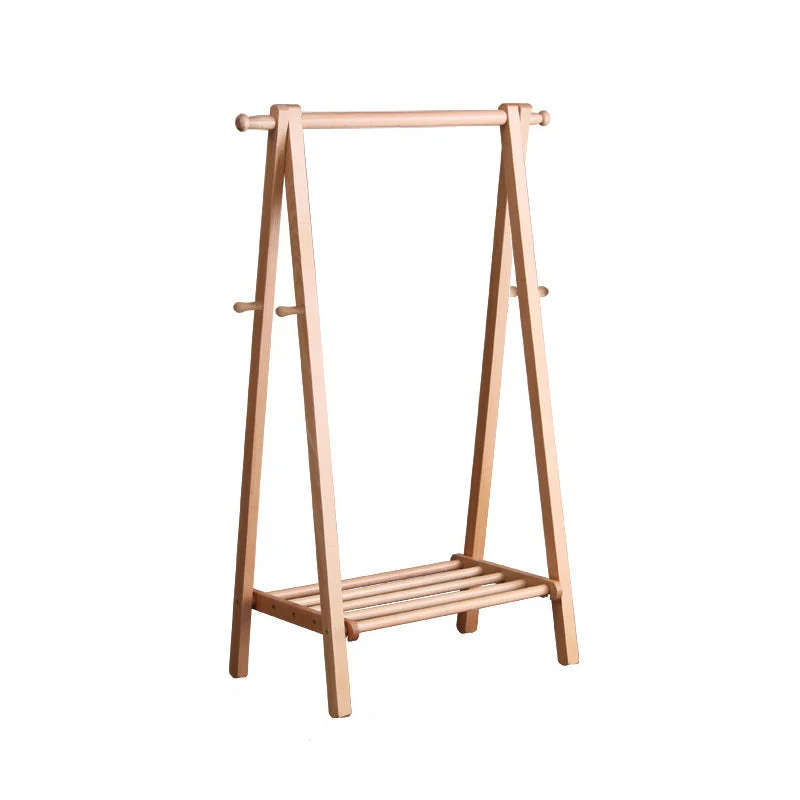 Modern Free Standing 4 Coat Hooks Wood Coat Rack with Storage Shelves