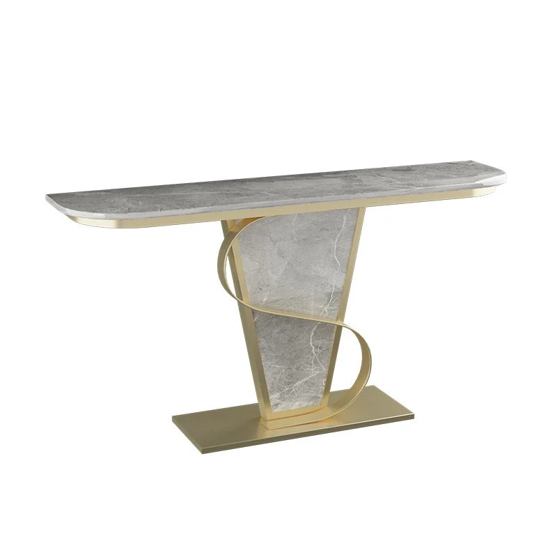 Glam Stone Console Sofa Table Half Moon Metal End Table for Hall